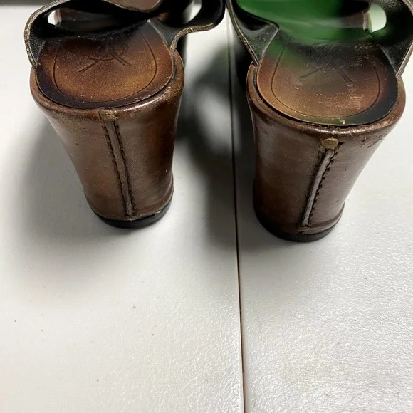 Vintage YVES SAINT LAURENT Leather Wedge Cross Strap PlatformSlides 36 sz6/6 1/2 - Picture 6 of 10